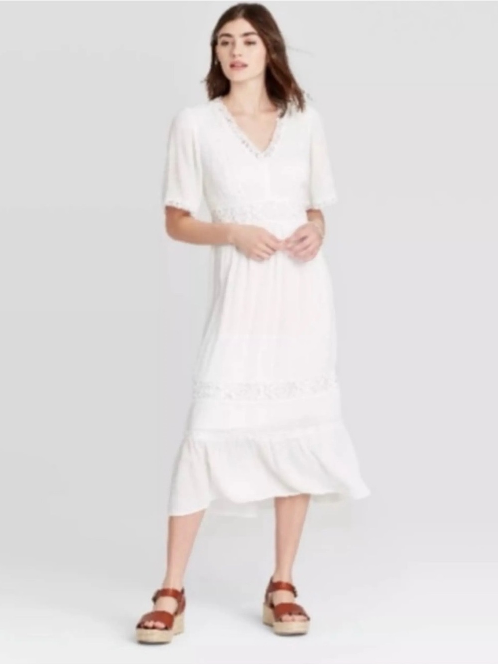 Target White V‑Neck Lace Midi Dress